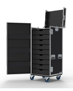 9 Drawer Tech Flight Case with Front & Top Hinged Lids
